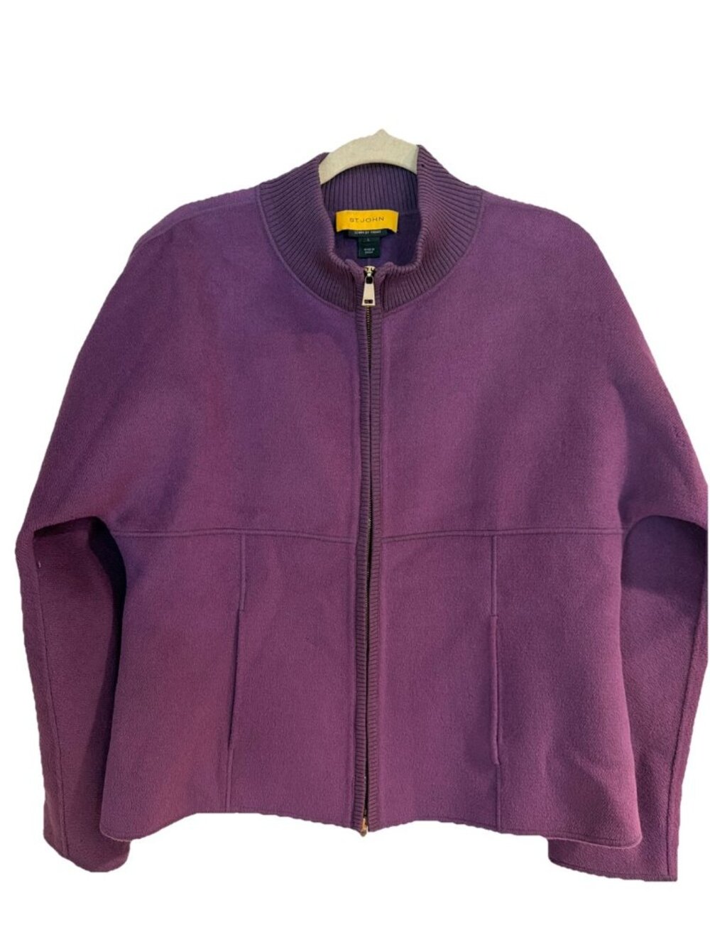 ST JOHN ‘Sewn by Hand’ Boxy Cut Royal Purple Full-Zip Jacket Size L Angora Wool